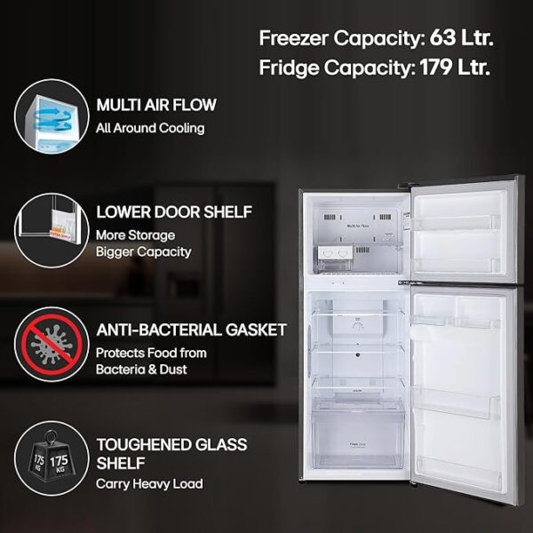 LG 242 L 3 Star Smart Inverter Frost-Free Double Door Refrigerator (GL-I292RPZX, Shiny Steel, Door Cooling+) - Image 3